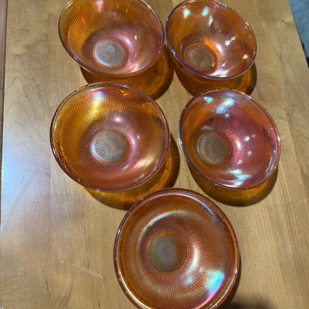 Imperial marigold carnival glass bowl set of 5